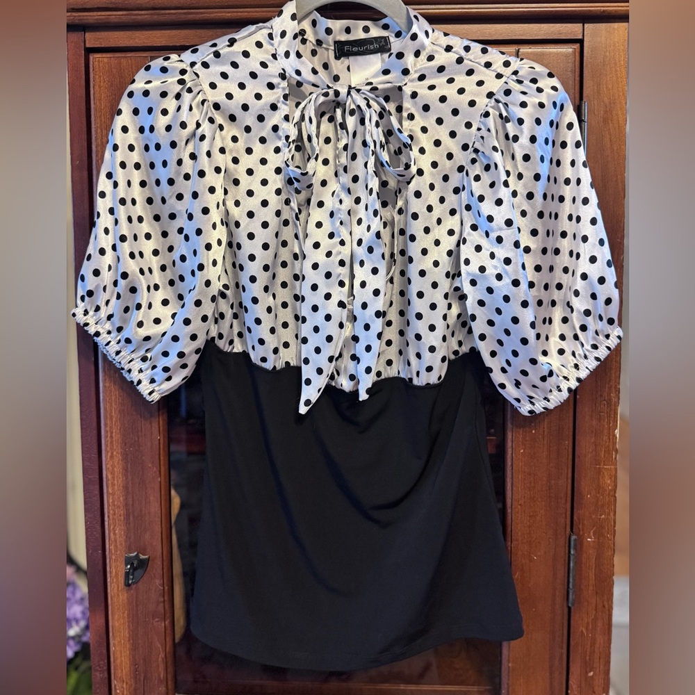 Fleurish Black and White Polka Dot Blouse Size M